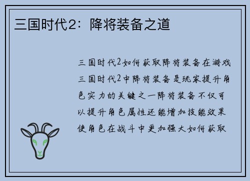 三国时代2：降将装备之道