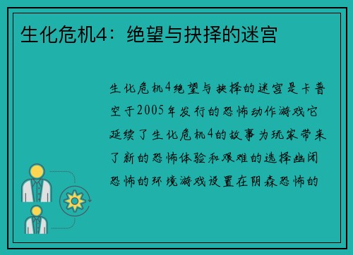 生化危机4：绝望与抉择的迷宫